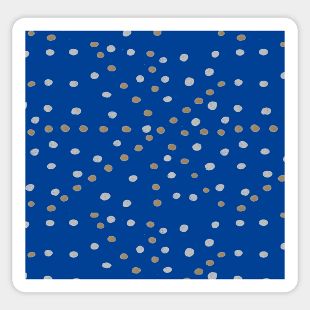 Silver and Gold Polka Dots on Blue Sticker by DanielleGensler